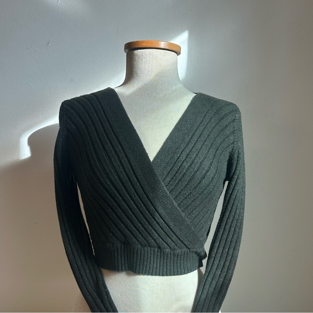 Cali Be Ribbed Green Wrap Sweater | Size: X-Small